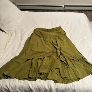 Maeve Green Wrap Midi Skirt with Ruffled Tiers